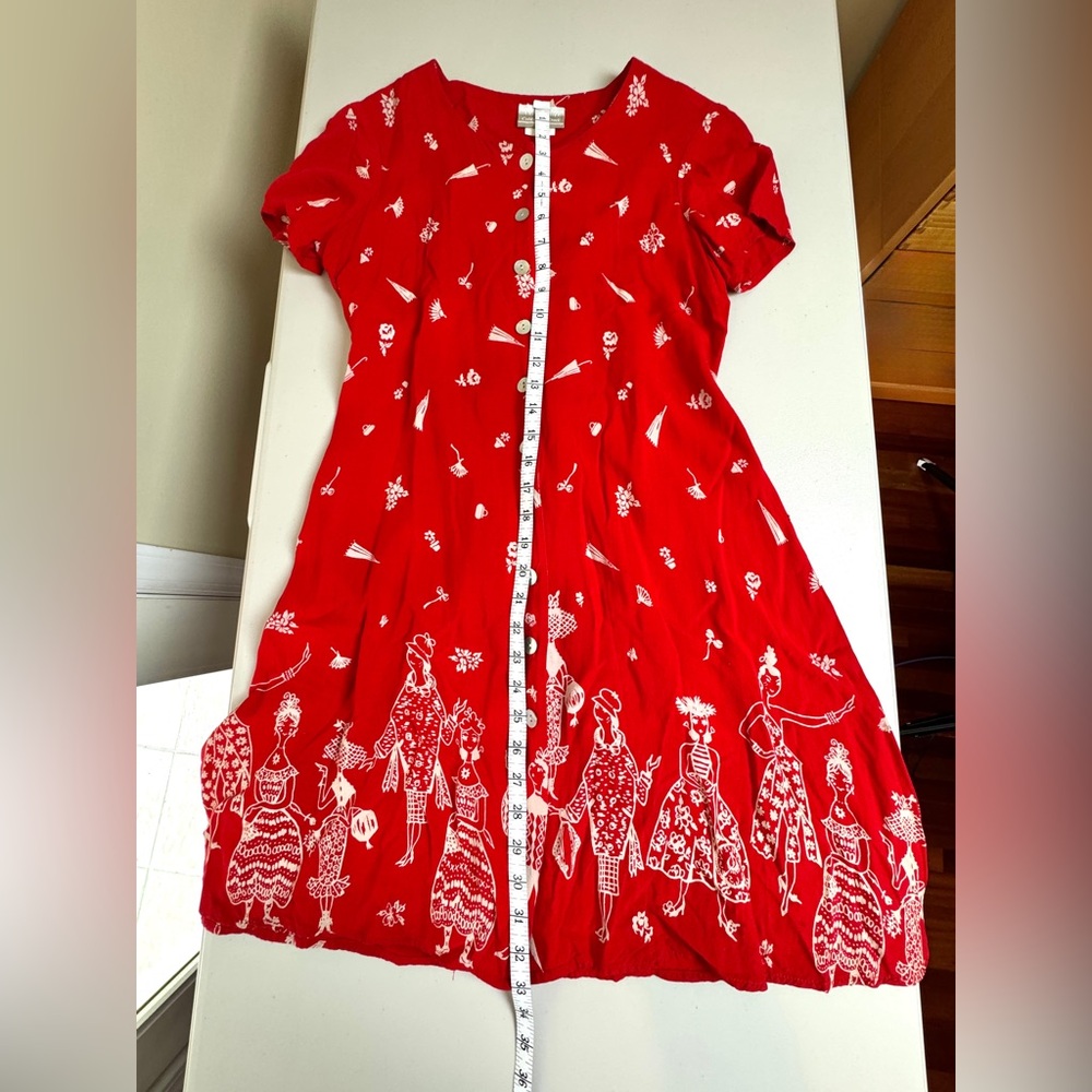 Vintage Coldwater Creek Red Rayon Button Front Dress Size Small - Picture 7 of 15